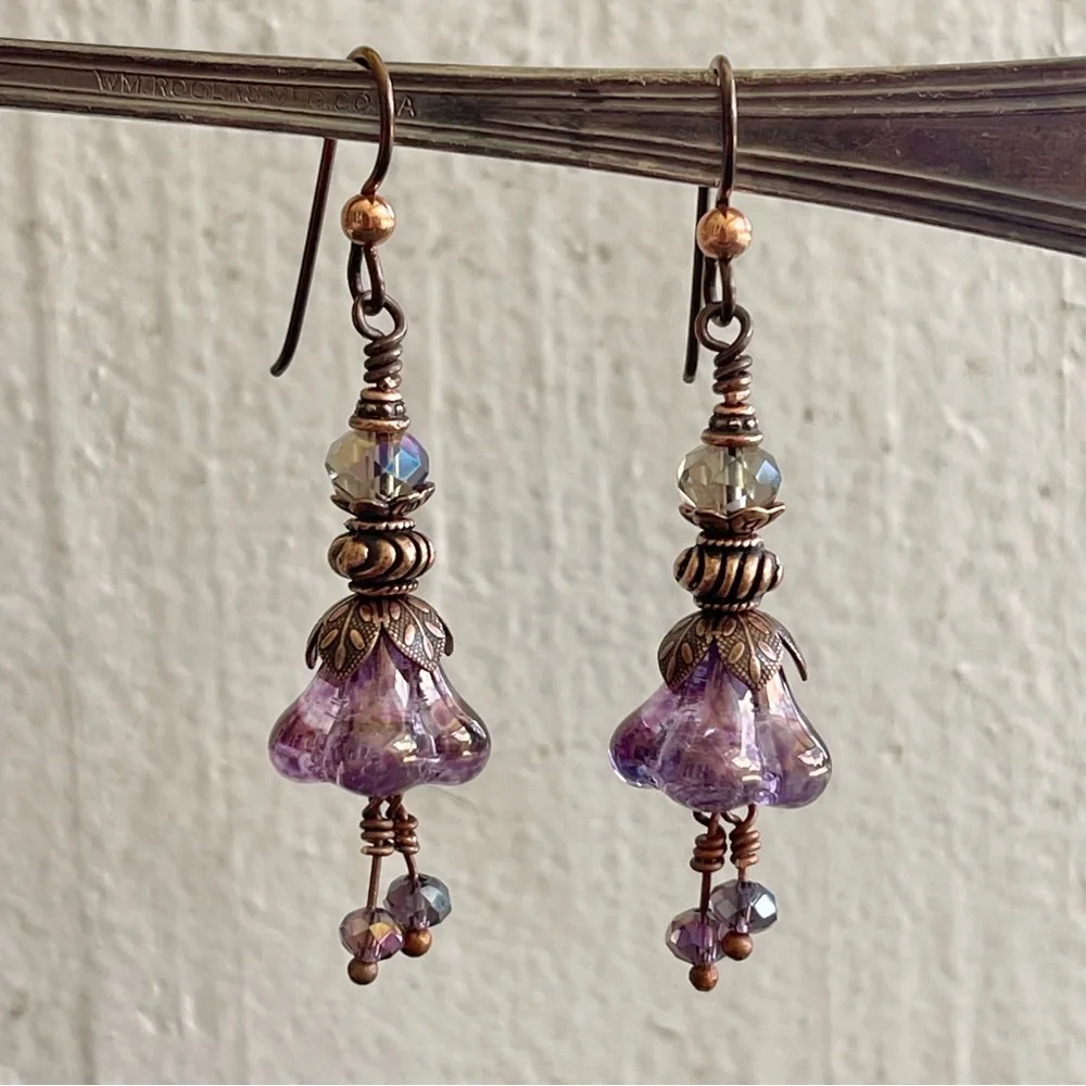 ARTISAN Earrings “Purple Passionflower” - Dangles - Picture 4 of 9
